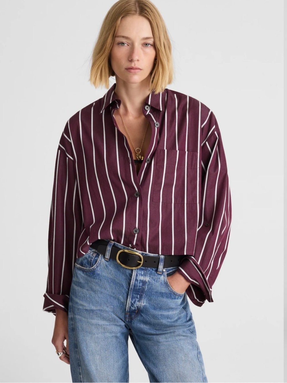 NWT Madewell Straight-Hem Button Down Shirt with Stripe